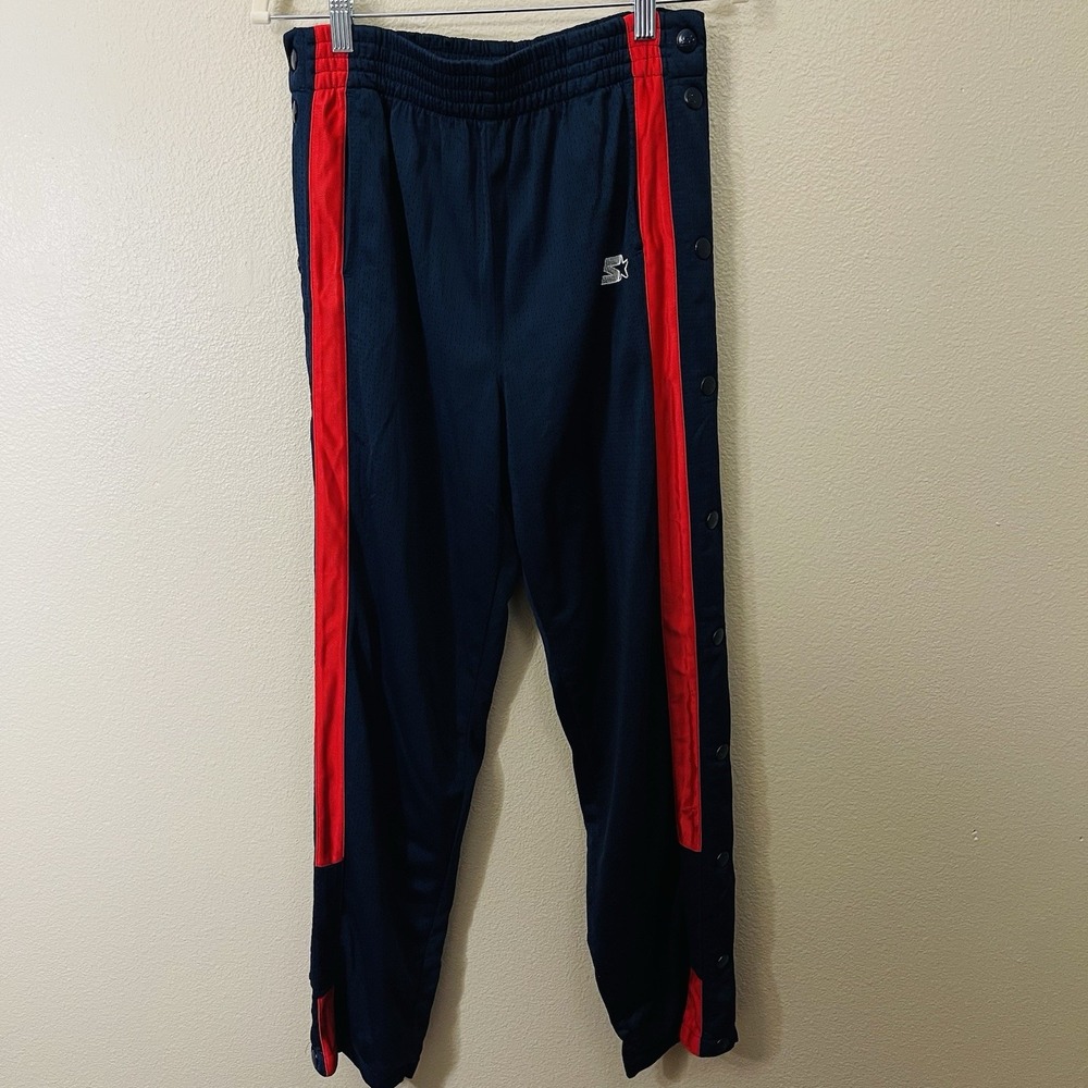 Vintage Starter Snap Button Track Pants Tear Away Glam Navy Red Size S - M